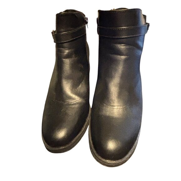 Jeossy Black Leather Wedge Ankle Boots With Buckle Side Zipper Sz 10M - Picture 3 of 14